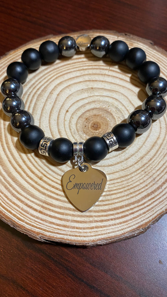Empower Charm Gemstone Bracelet (Hematite/Onyx)