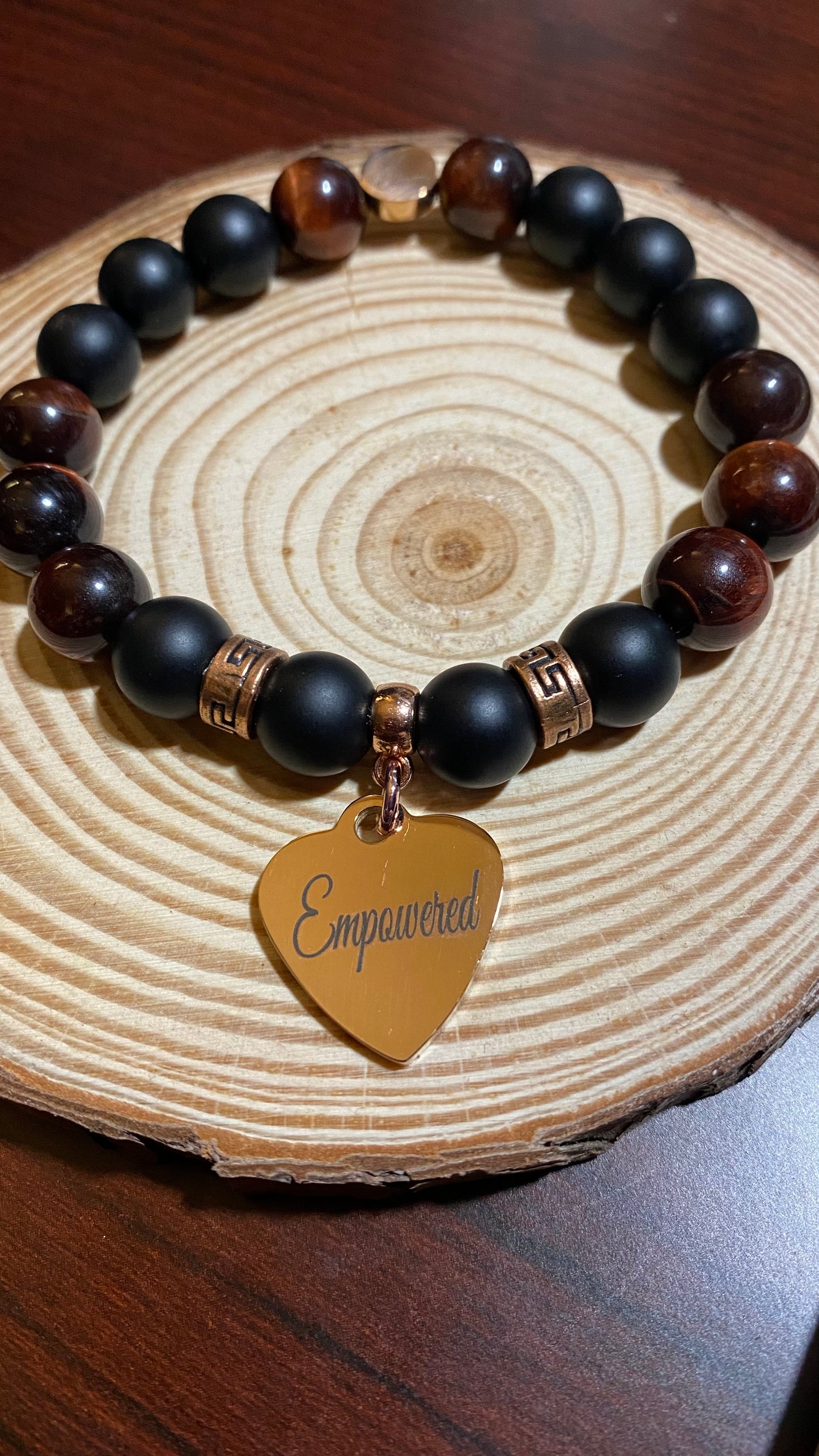 Empower Charm Bracelet (Red Tigers Eye/Onyx)